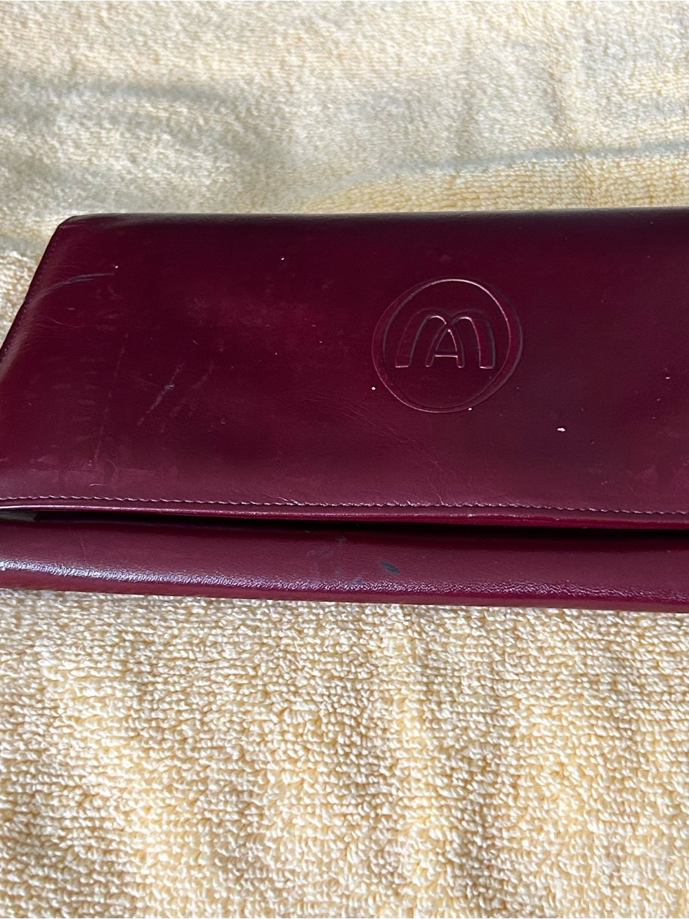 Vintage Large Maroon Leather Wallet with Oval Logo